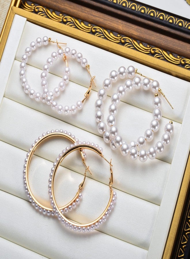 Adoshine Faux Pearl Hoop Earrings for Women Lightweight Open Large Circle Heart Dangle Drop Open Huge Earrings Artificial Pearl Beaded Earrings Brides Jewelry (9 Pairs) - Image 5